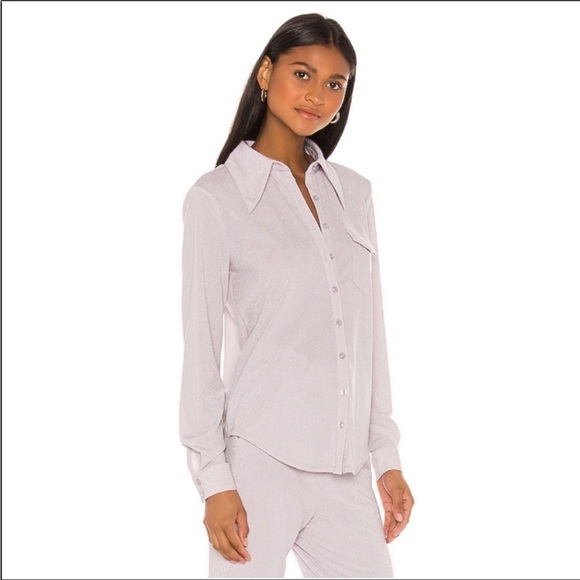 NWOT SONG OF STYLE Revolve Lilac Metallic Top Sz S - Picture 2 of 7